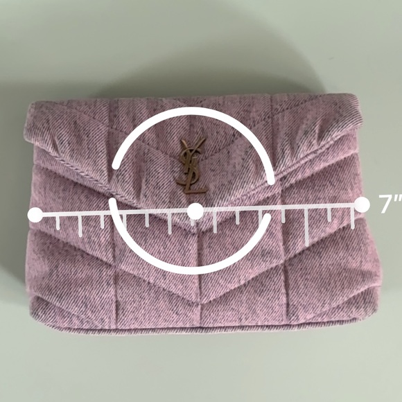 Saint Laurent Denim Quilted Loulou Puffer Monogram Pouch Clutch Bleached Lilac - Picture 9 of 9